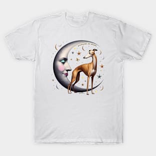 Greyhound Dog and Crescent Moon T-Shirt